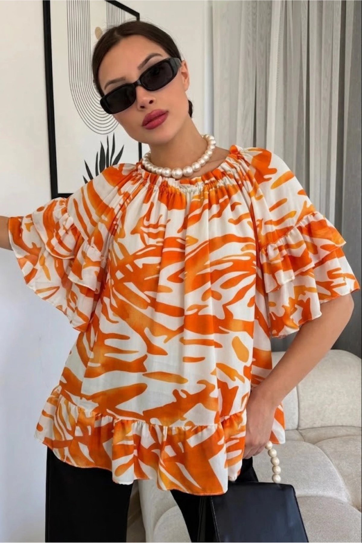 Madonna Yaka Lastikli Viskon Bluz 6020-Oranj