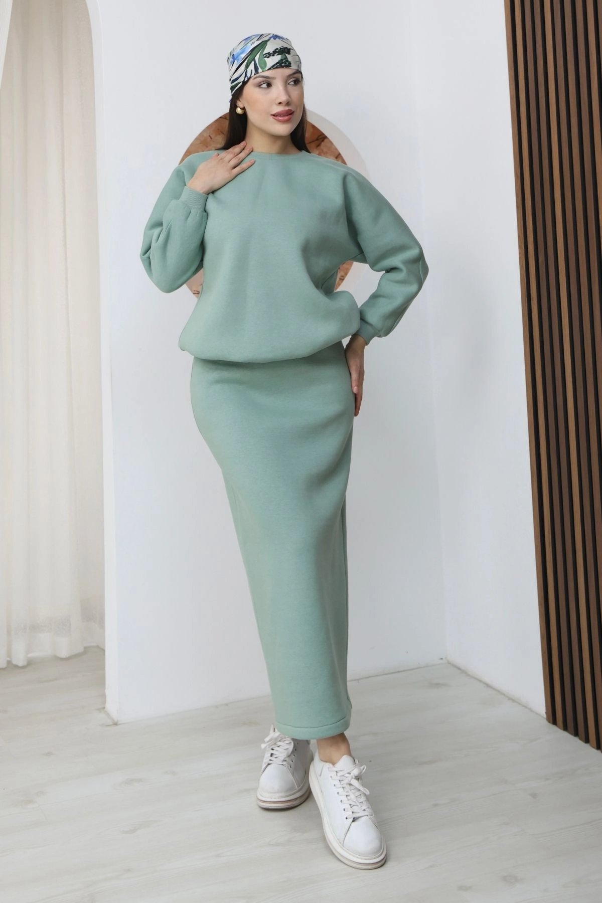 Basic Comfort Şardonlu Etekli Takım 6073-Çağla Yeşili